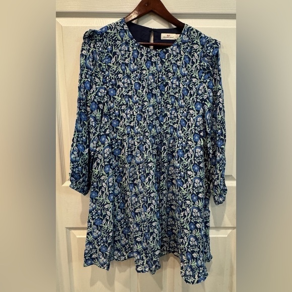Vineyard Vines Dresses & Skirts - Vineyard Vines Women's Green And Blue Dress Ruffle Shoulder Long Sleeve Size S